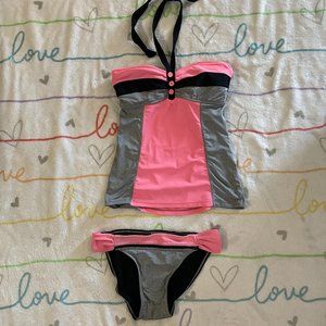 Black Pink 2pc Tankini Bikini Top Bottoms Swim Womans sz Small S